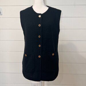 Black Sleeveless Button Down Sweater w/ Pockets Size M